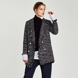 long tweed blazer zara